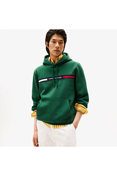 Tommy Hilfiger Erkek Marka Logolu Kapüşonlu Şık Görünüşlü Yeşil Sweatshirt MW...