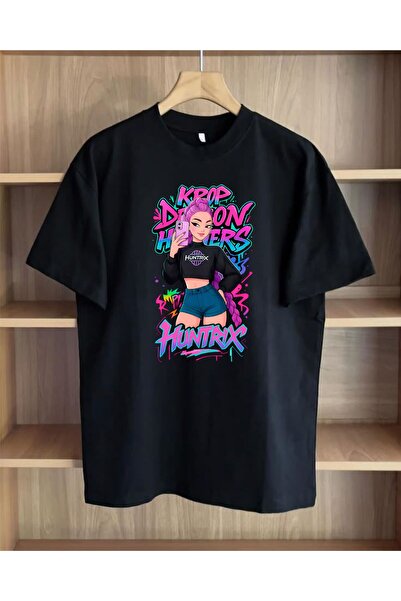 barsdepo تي شيرت Huntrix مطبوع، قصة فضفاضة تي شيرت للجنسين للأطفال / البالغين...