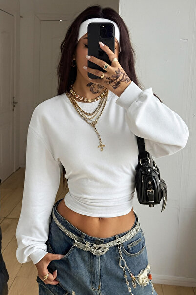 COOL TARZ Women's Crew Neck Waist-Fitted Design Sweatshirt