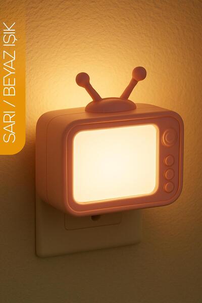 Telvesse Gece Lambası Eski TV Tip 2 MOD Sarı-Beyaz Işık Tuşlu Koridor Hol Işığı Uyuma Işığı Pembe GC04
