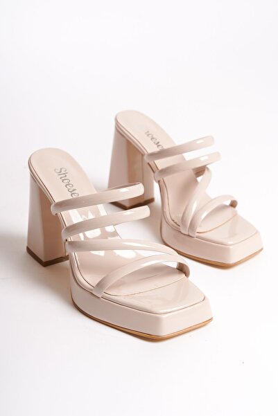 Redoxy Women's Special Design Platform Heeled Patent Leather Slippers