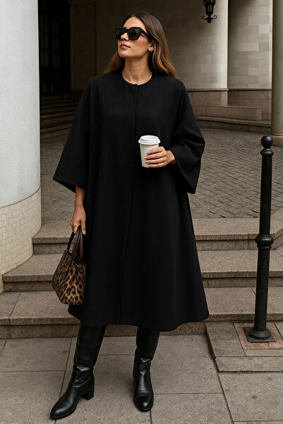 comstar Women's Oversized Basic Long Premium Black Cashmere Poncho