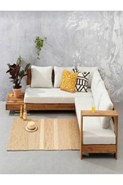 ViraHome Ahşap ve Metal Dekorasyon Bahçe Balkon Teras Köşe Takımı Dinlenme Ot...