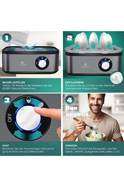 KESSER Electric egg boiler, 8 eggs 500 W, with timer Black/Anthracite