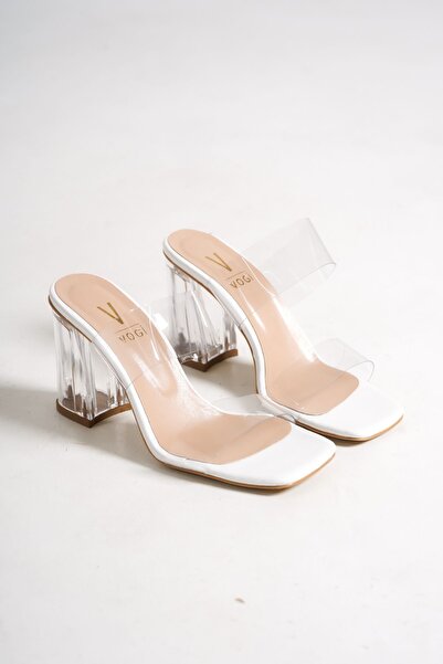 Redoxy Women's Double Banded and Transparent Heel Detailed Medium Heel Slippers