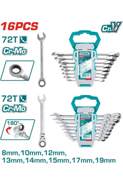 TOTAL 16 pcs Ratchet Spanner Set THT103RK166