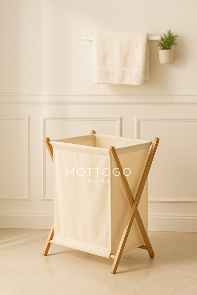 Mottogo Katlanabilir Çamaşır Sepeti Bambu Ayaklı Çamaşır Organizeri 42×60×27 ...
