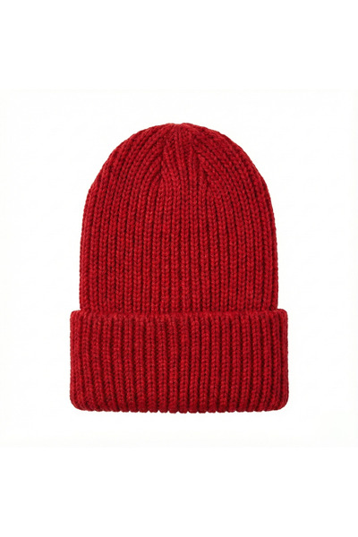 BESKAR Red Hand Knitted Vibrant Color Corded Fabric Soft Winter Men's Beanie
