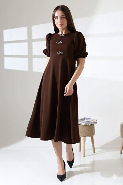 Planet Prestige Watermelon Sleeve Midi Dress with Metal Accessories Red