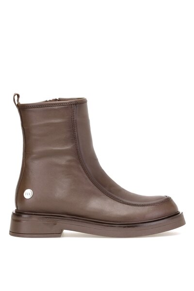 Mammamia D25KB-8150 Γυναικείες φλατ μπότες από γνήσιο δέρμα καφέ