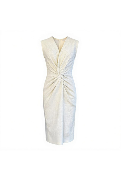 Eight Fashion Жіноча кремова сукня з драпіруванням, V-подібним вирізом та симільє деталями