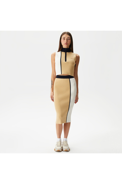 Lacoste Kadın Slim Fit Renk Bloklu Bej Etek