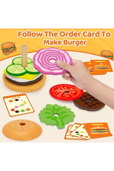 Generic Wooden Stacking Burger Toy for Boys and Girls Ages 2-5 - Acaiciee