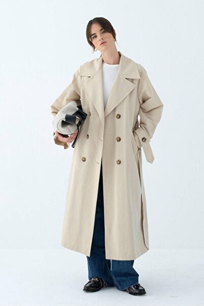 MODA معطف طويل بتفاصيل البطارية الخلفية