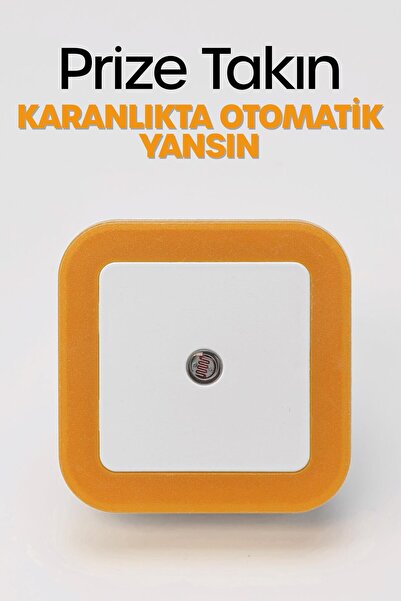 Telvesse Kare Otomatik Gece Lambası Işığa Duyarlı Karanlık LDR Sensörlü Koridor Turuncu GC02