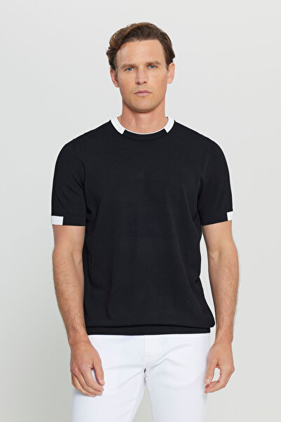 ALTINYILDIZ CLASSICS Men's Black Standard Fit Regular Cut Crew Neck Knitwear T-Shirt
