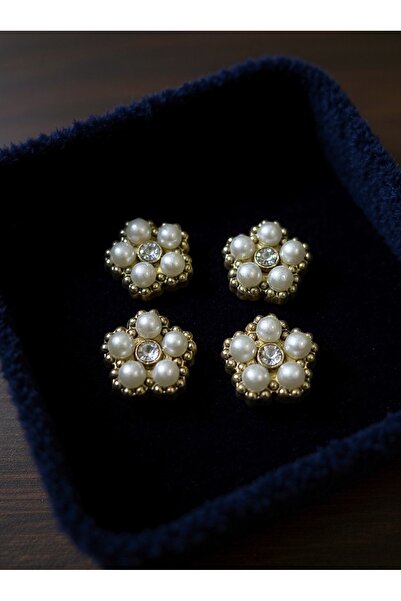 ODDA TASARIM ATÖLYESİ New Christmas Collection Design with Pearls and Stones, Set of 4 (2cm)