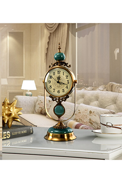 Livava Ferforje Detaylı Nostaljik Sarkaçlı Metal Masa Saati, Mavi, 50X16