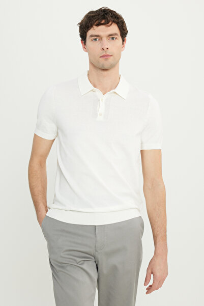 ALTINYILDIZ CLASSICS Men's Ecru 100% Cotton Standard Fit Regular Cut Polo Neck Knitwear T-Shirt