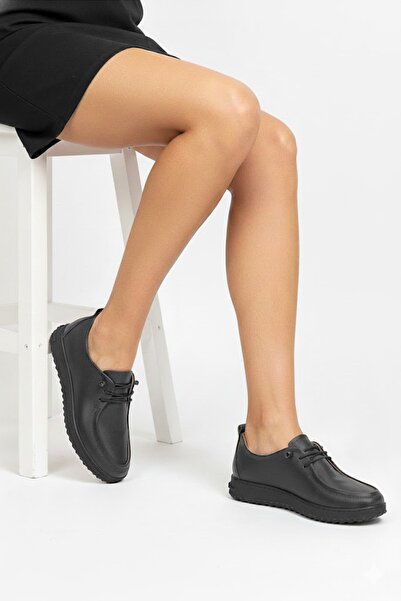 Ayakkabı Fuarı Elit Asscl100 Women's Genuine Leather Casual Shoes Black