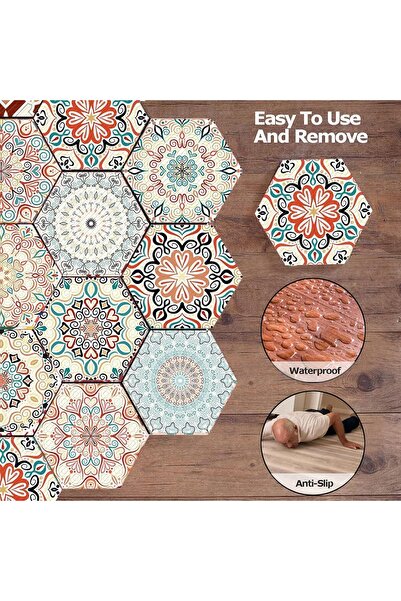 AZONEE Mandala Decorative Tile Stickers, 10 Peel-and-Stick Waterproof Hexagon...
