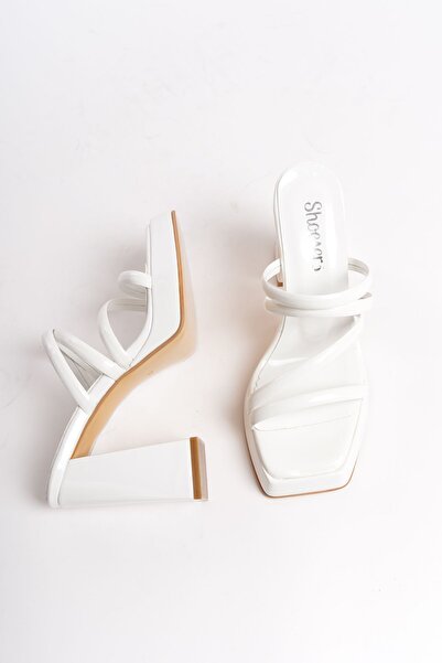 Redoxy Women's Special Design Platform Heeled White Patent Leather Slippers Wedding Dress Shoes, Wedding Shoes