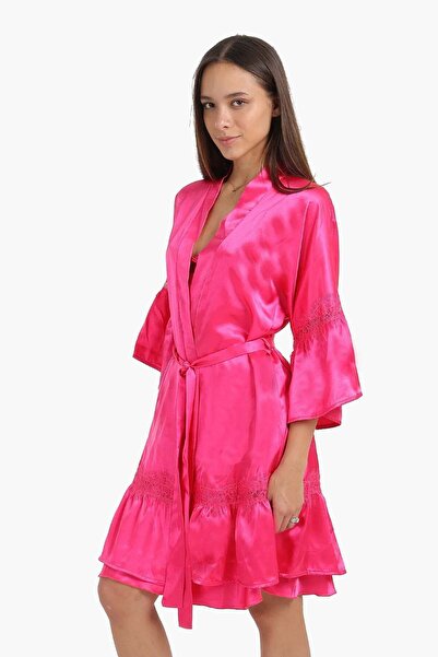 CARINA Satin robe with ruffled edges