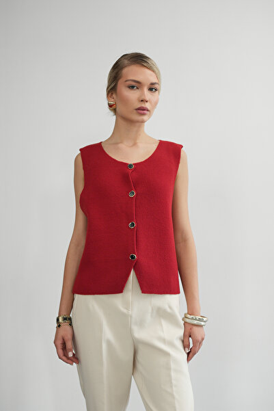 Molly Nelly Γυναικείο μαλακό πλεκτό κομψό αμάνικο γιλέκο με κουμπιά