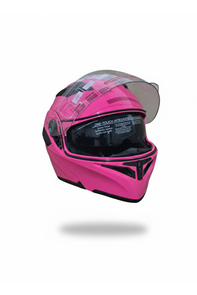 Hobbys JK902 Pembe Çene Açılır Güneş Vizörlü Lüks Kask