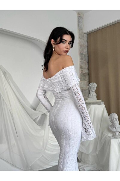 conconmoda Lumina Dantel Kumaş Açık Omuz Uzun Elbise
