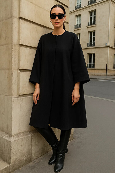 comstar Γυναικείο μακρύ μαύρο παλτό με κασμίρ