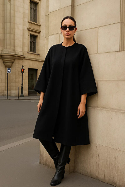 comstar Γυναικείο μακρύ μαύρο παλτό με κασμίρ