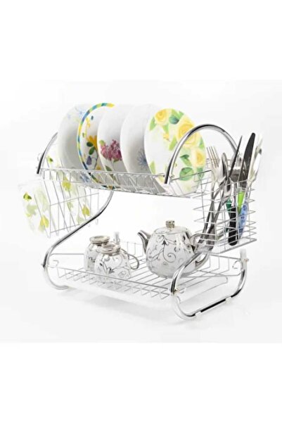 PORKY Shop 2-Tier Dish Rack with Tray and Holders, Chromed Metal