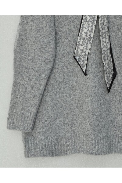 Modamorfo Pulover tricotat moale cu eșarfă - Gri deschis