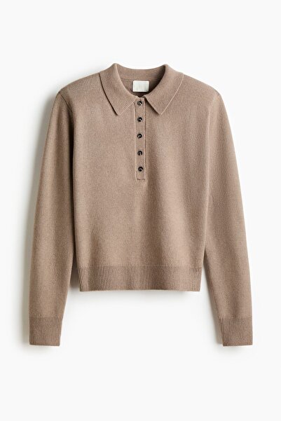 H&M Omuzları Vatkalı Polo Kazak