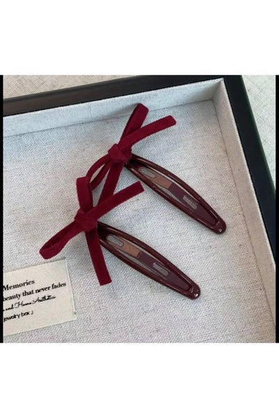 LİNACO Bordo Kadife Fiyonk Tokalı Metal Mandal Toka