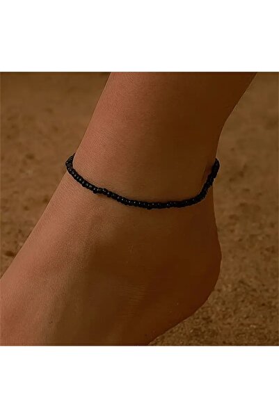 by Natalie Black Sand Bead Anklet Women's Foot Bracelet Jewelry Accessory