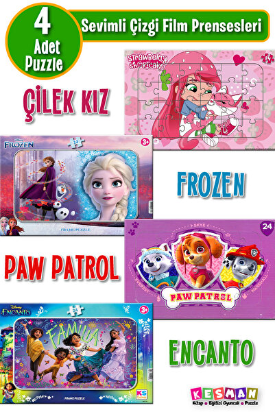 Ks Games Sevimli Çizgi Film Prensesleri 4’lü Puzzle Seti – Çilek Kız, Frozen,...