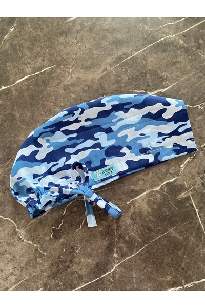 Tosbics Store Mavi Kamuflaj Cerrahi Bone (İthal Kumaş)