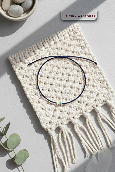 LA TINY AKSESUAR سوار نسائي، سوار على شكل نجمة، سوار خيطي قابل للتعديل بخرز أزرق