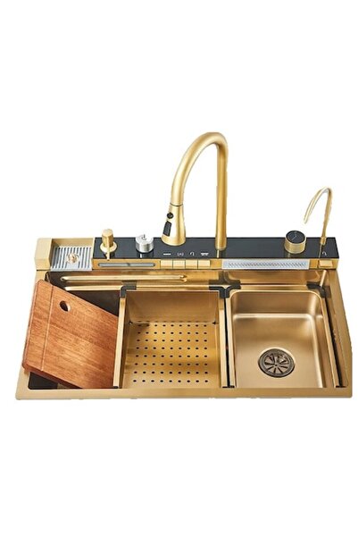 HYT Stainless Steel Double Bowl Kitchen Sink with Flying Rain Faucet