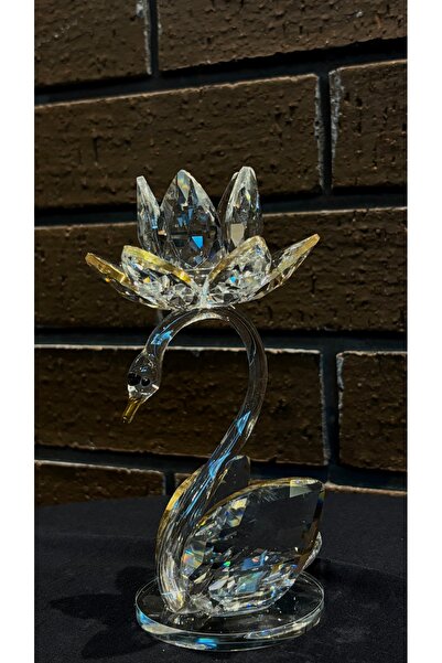 Kiri Dekoratif Kristal Cam Lotus Kuğulu Şamdan Gold