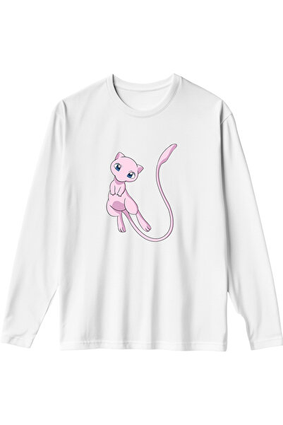 Texclusive Pokemon Mew Baskılı Uzun Kol Çocuk Tshirt Beyaz Unisex