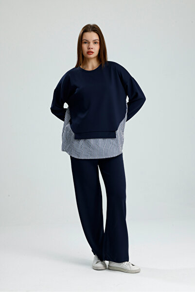 VOICTEC Women's Modal Fabric Soft Touch Shirt Paneled Sweat Pants Double Set