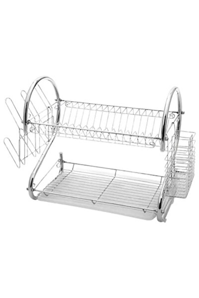 PORKY Shop 2-Tier Dish Rack with Tray and Holders, Chromed Metal