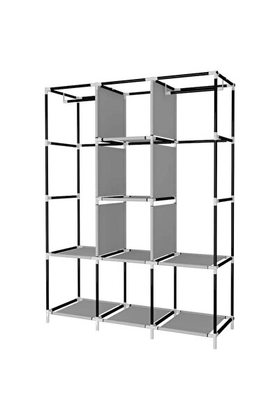 PORKY Shop Portable Textile Wardrobe 6 Shelves, 2 Hanger Sections, 4 Pockets, 170x135x45cm