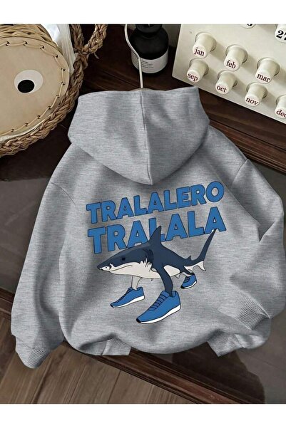 NoVibe Copil Tralalelo Tralala cu imprimeu supradimensionat Iarna cu glugă Sw...