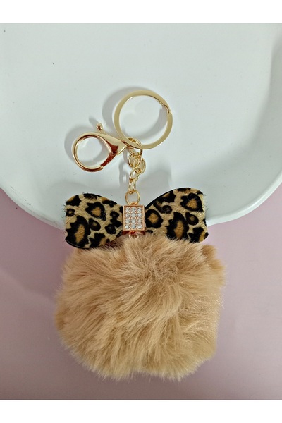 mos&more by mosev Leopard Pompom Bag Ornament Accessory Keychain, Car Ornament, Bag Charm