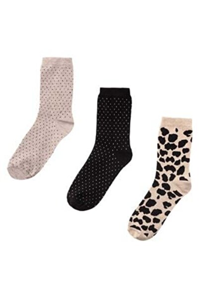 BAMI NETWORK Beige Black Leopard Polka Dot Socks for Women - 3 Pairs