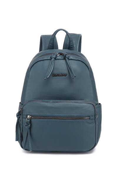 Hüvendo Barcelona Medium Size Multi-Pocket Soft Design Sports and Casual Women's Backpack Jeans Blue